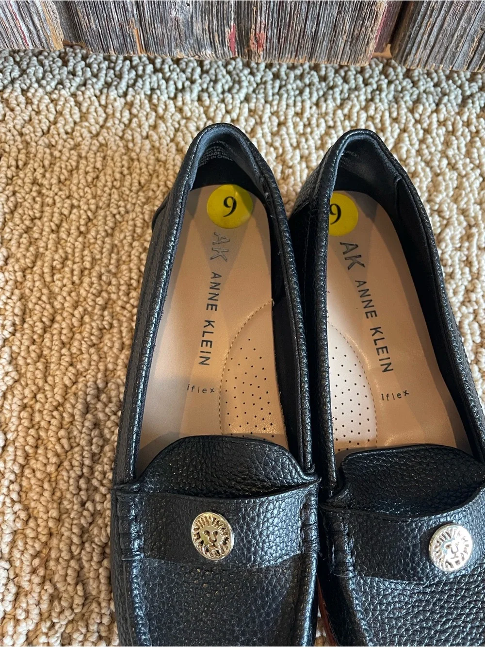 Anne Klein Black Pebbled Leather Slip-On Loafers Women's 9